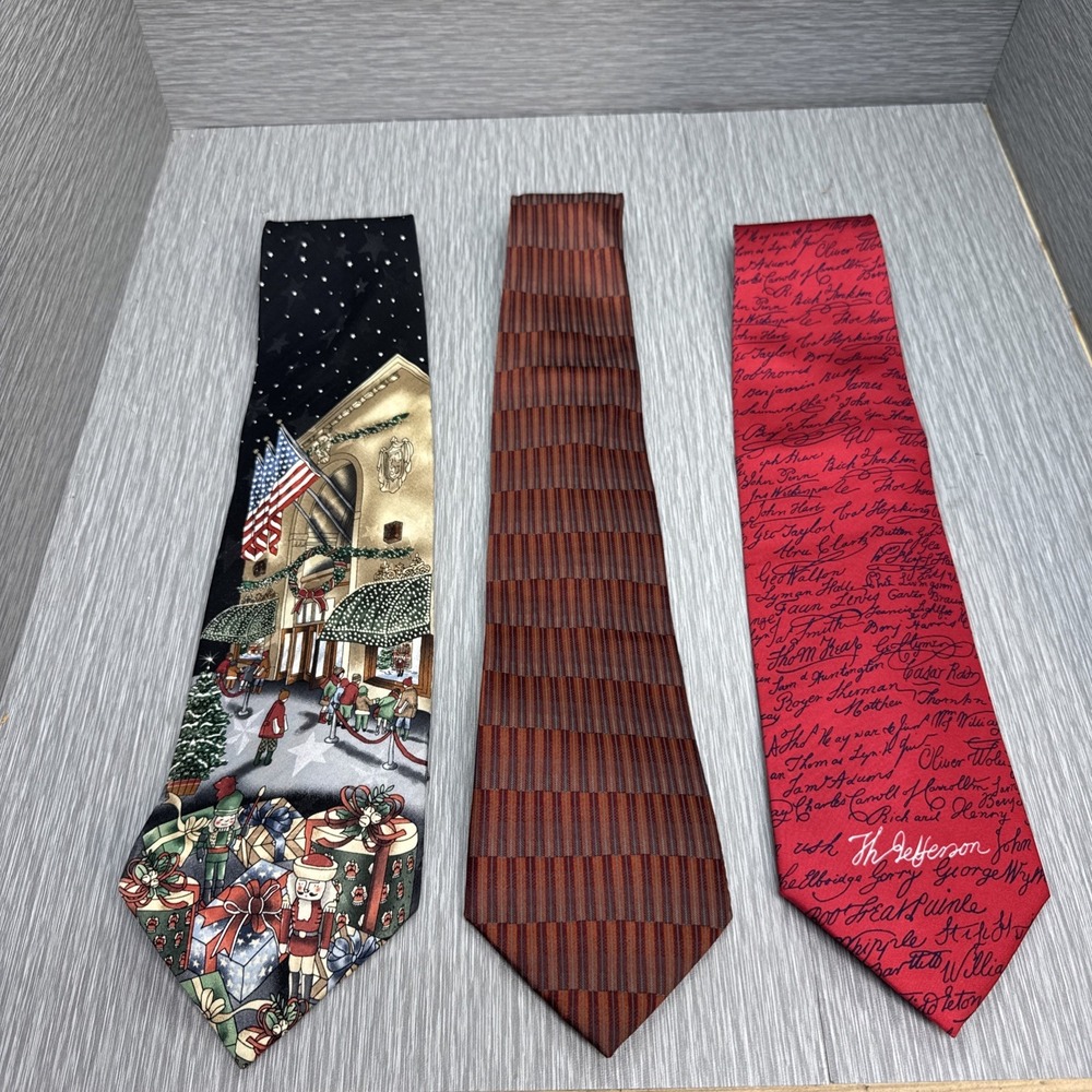Lot of 3 Men's Silk Ties Christmas DKNY Lord Taylor Script Novelty Pattern